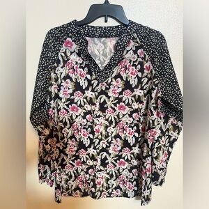 Used black, cream, pink floral top.